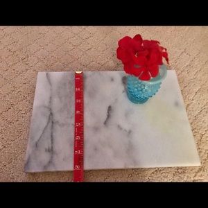 White Marble-Look Decorative Tray with Red Accent